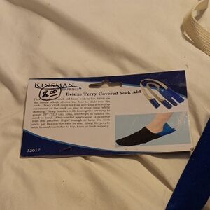 Deluxe Terry Covered Sock Aid - Blue and adult bib